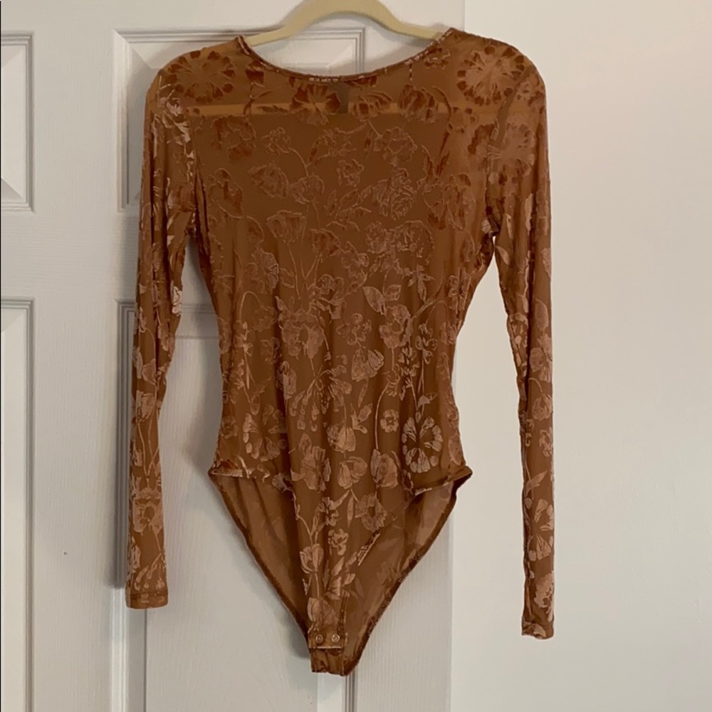 Champagne Velvet Floral Sheer Bodysuit